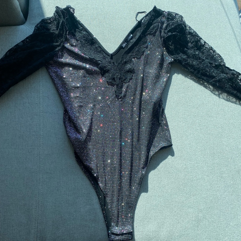Sequins and lace bodysuit